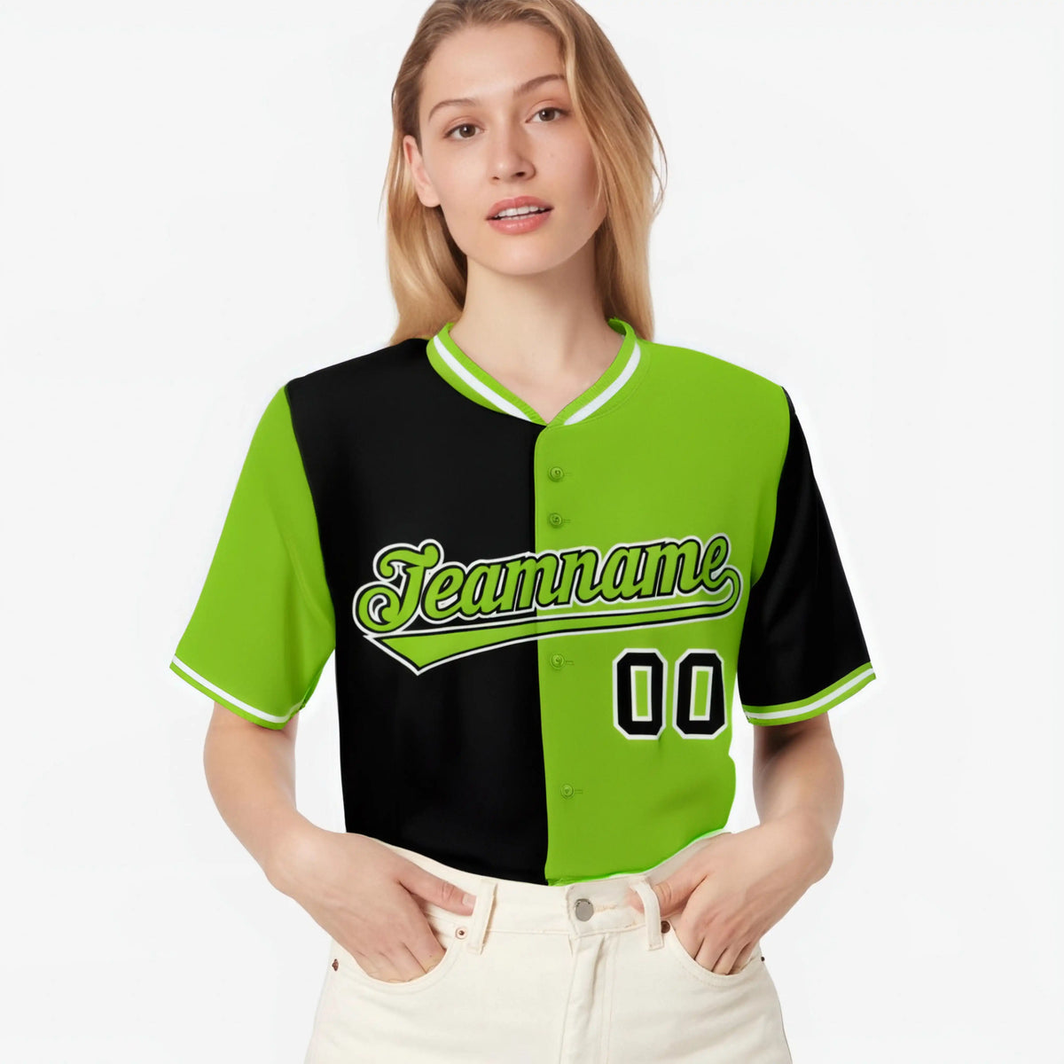 Custom Black Neon Green Authentic Split Fashion Baseball Jersey