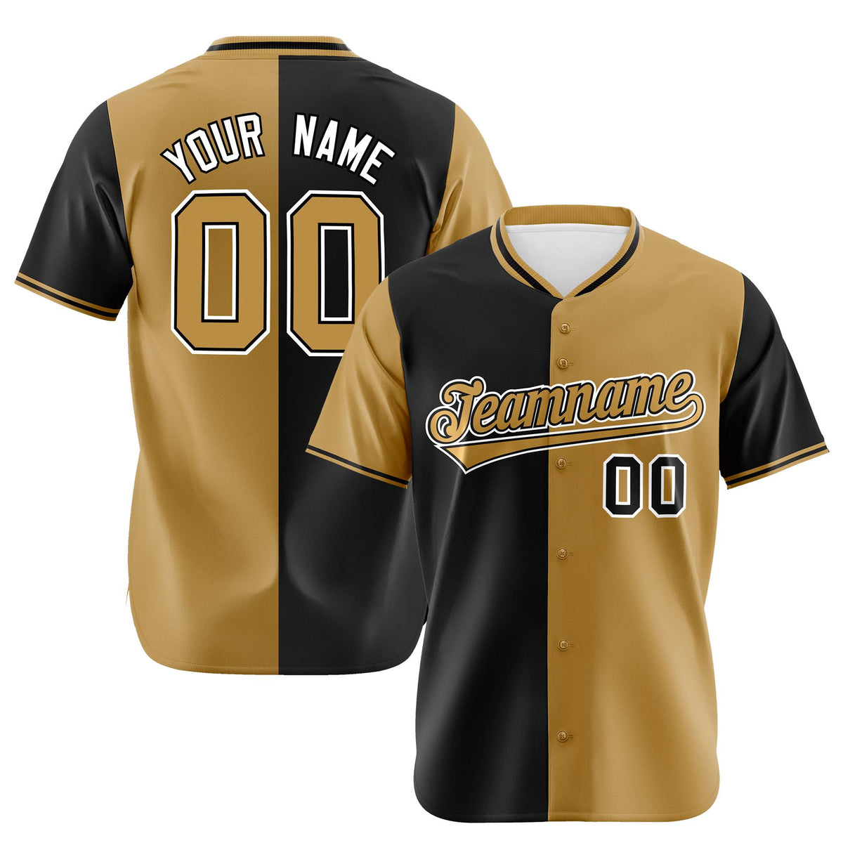 Custom Black Old Gold Authentic Split Fashion Baseball Jersey