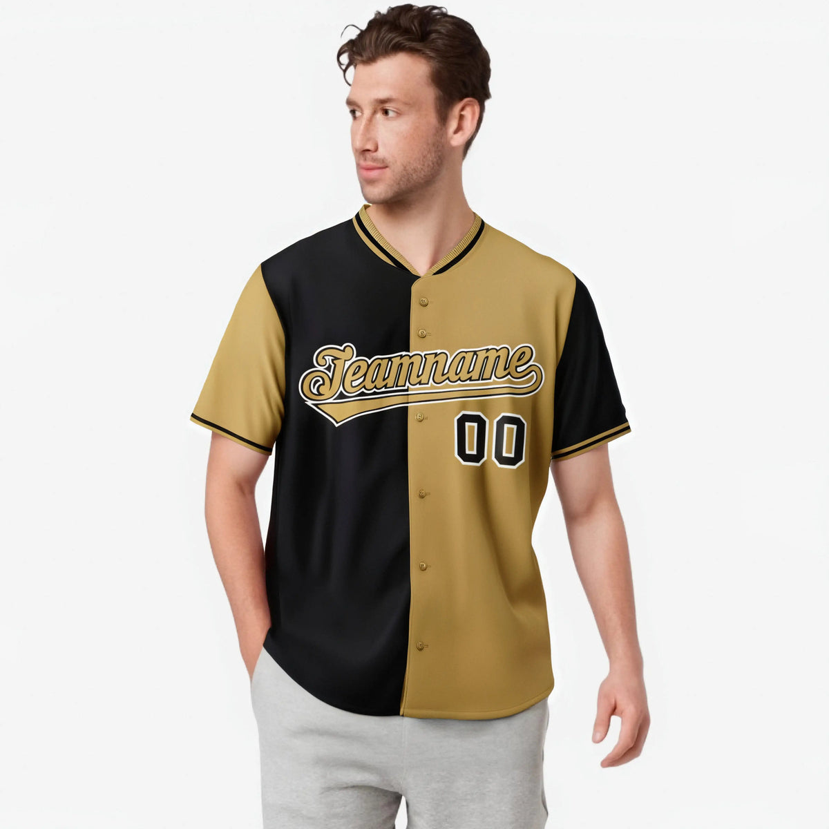 Custom Black Old Gold Authentic Split Fashion Baseball Jersey
