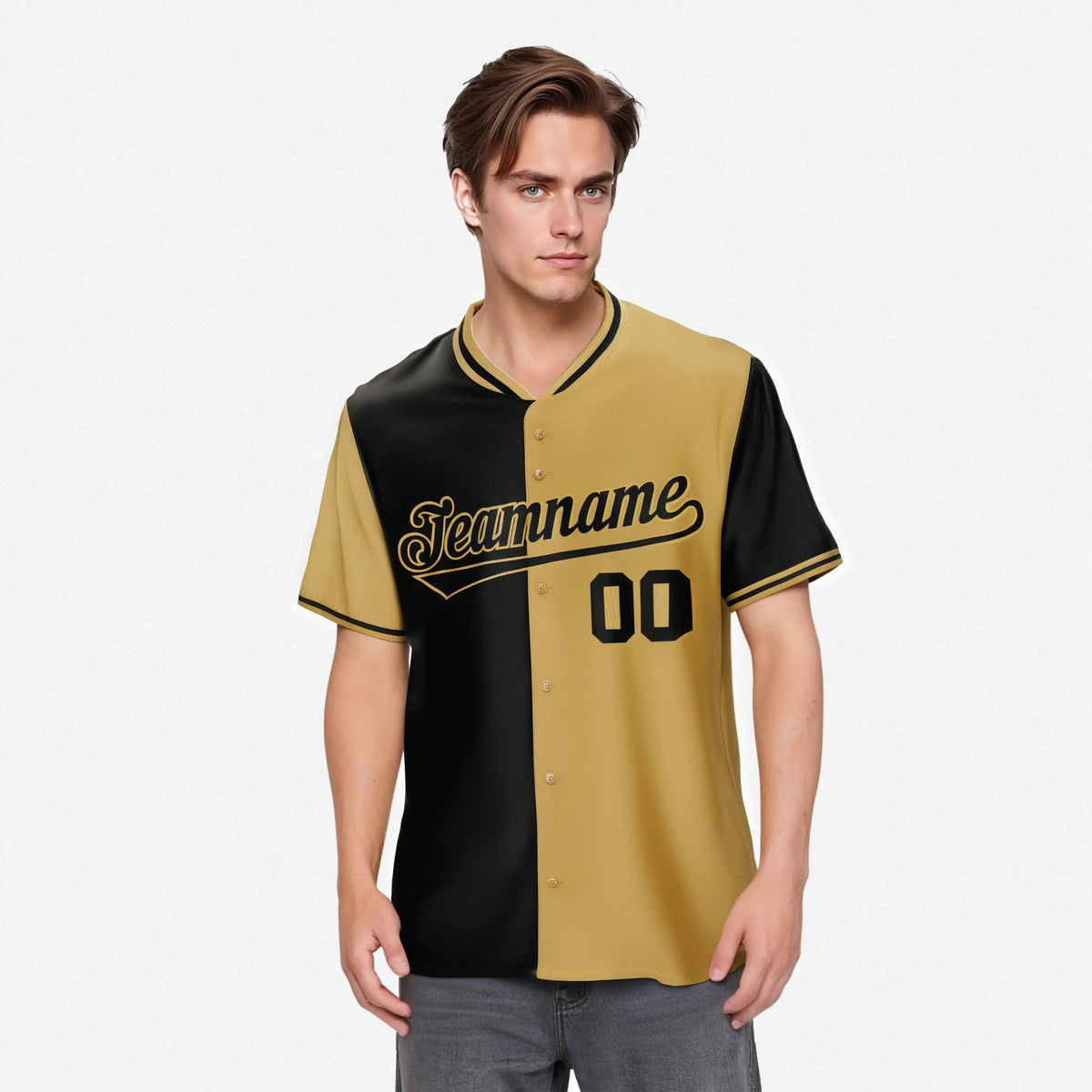 Custom Black Old Gold Authentic Split Fashion Baseball Jersey