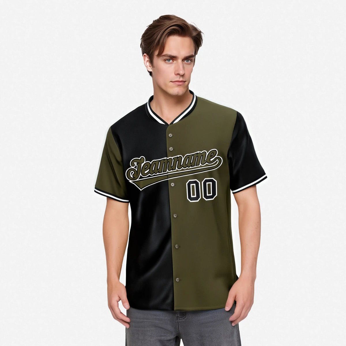 Custom Black Olive Authentic Split Fashion Baseball Jersey