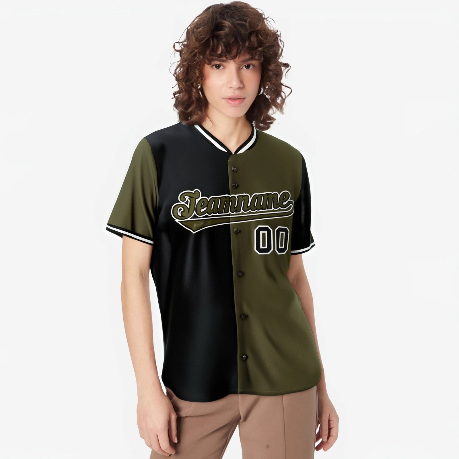 Custom Black Olive Authentic Split Fashion Baseball Jersey