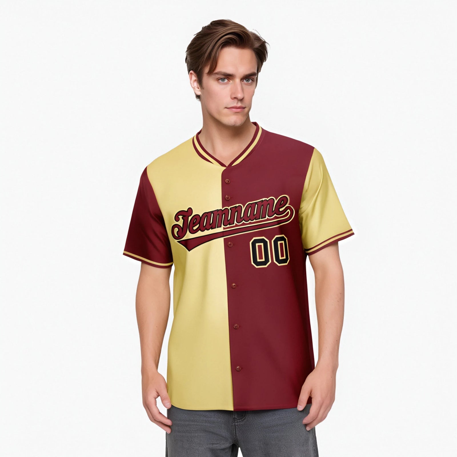 Custom Khaki Crimson Authentic Split Fashion Baseball Jersey