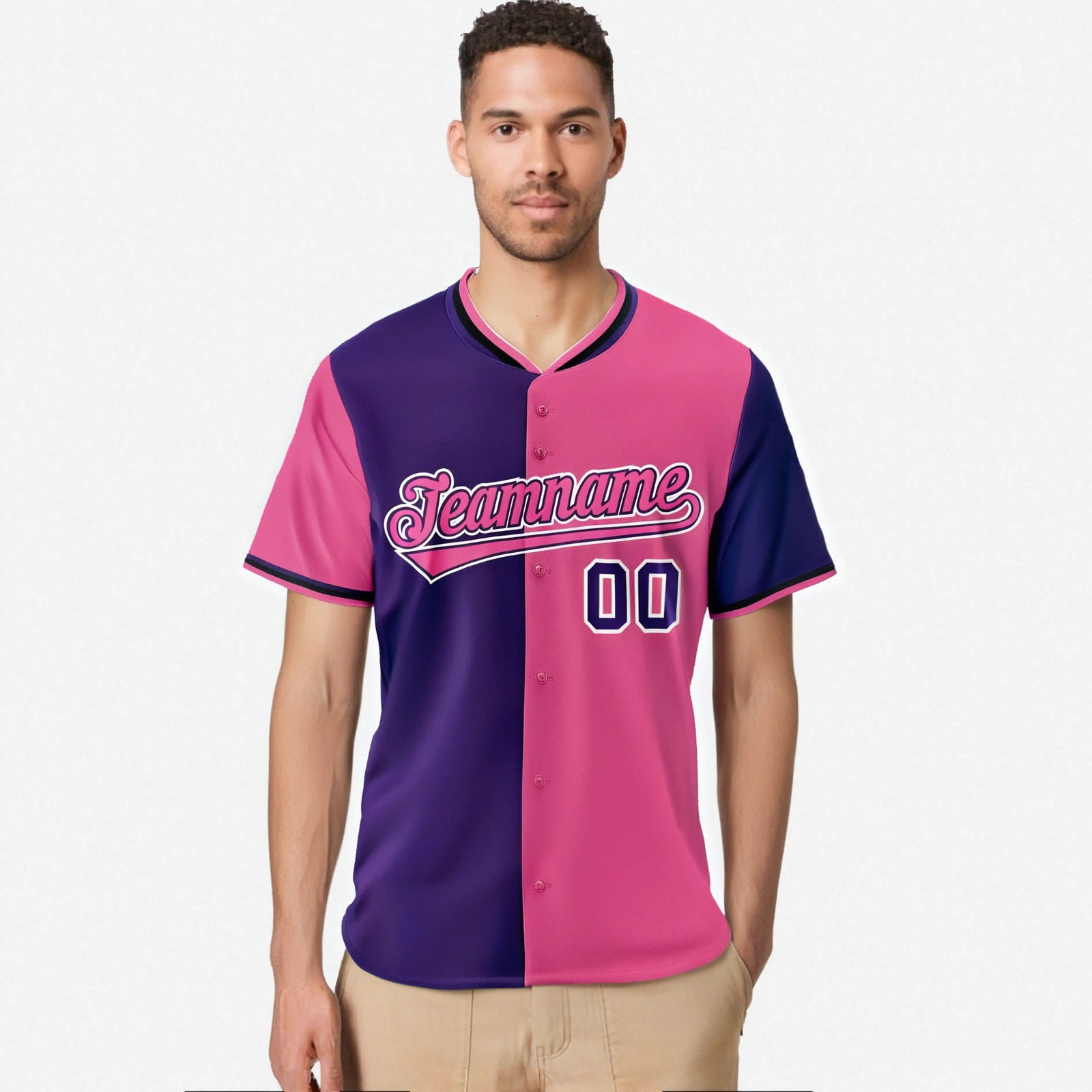 Custom Purple Pink Authentic Split Fashion Baseball Jersey
