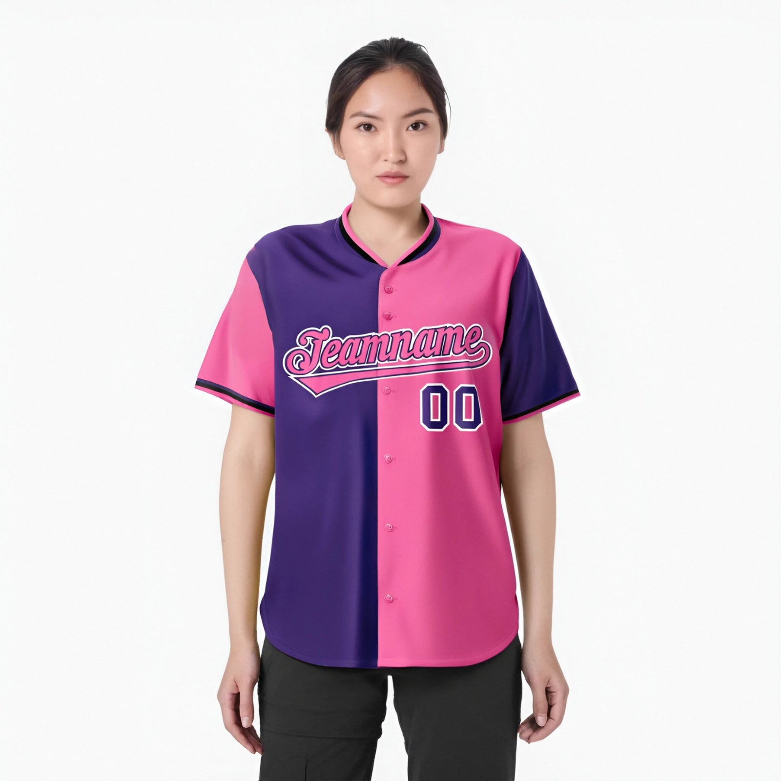 Custom Purple Pink Authentic Split Fashion Baseball Jersey