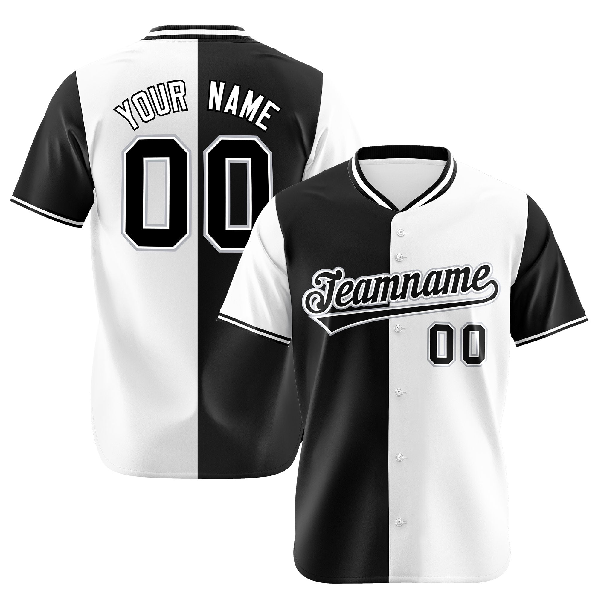 Custom Black White Authentic Split Fashion Baseball Jersey