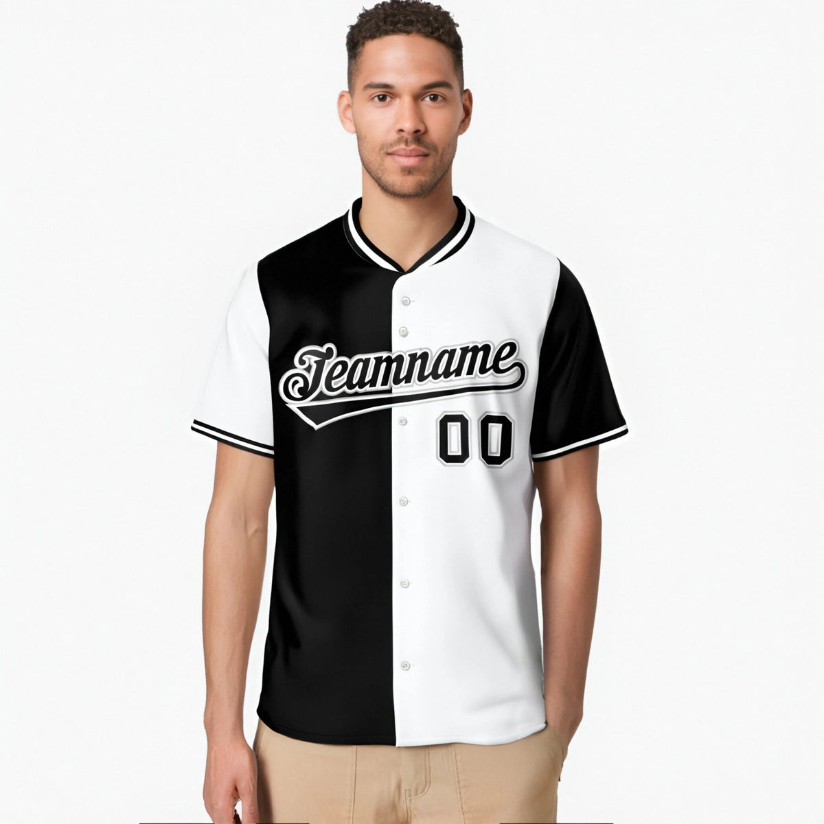 Custom Black White Authentic Split Fashion Baseball Jersey