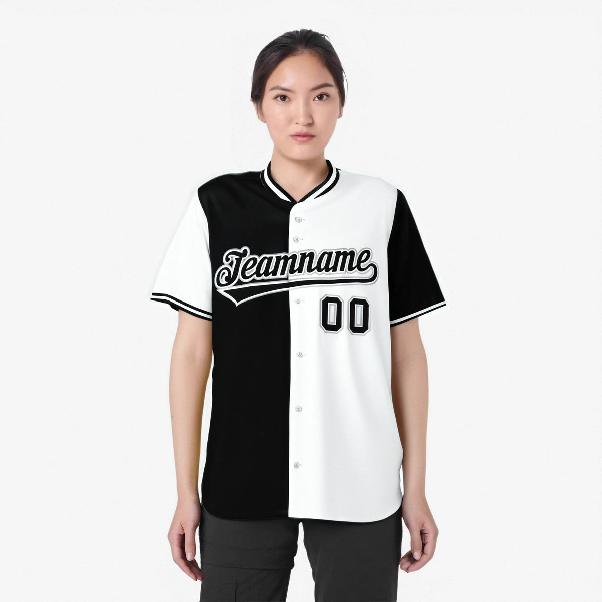 Custom Black White Authentic Split Fashion Baseball Jersey