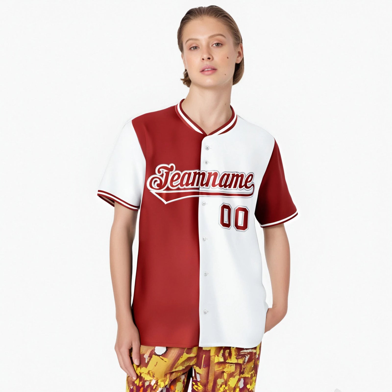 Custom Red White Authentic Split Fashion Baseball Jersey