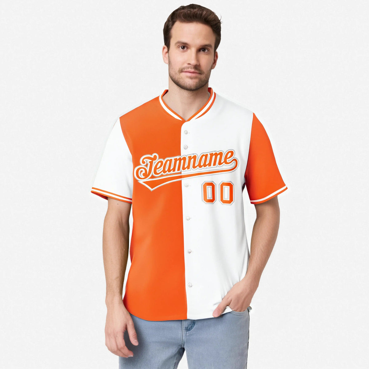 Custom Orange White Authentic Split Fashion Baseball Jersey
