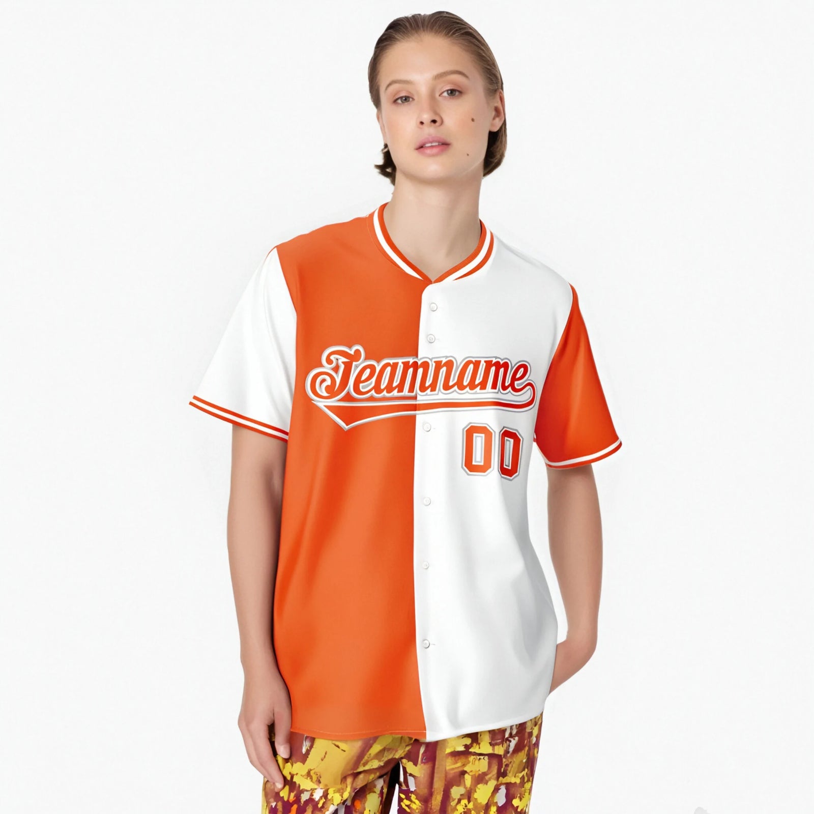 Custom Orange White Authentic Split Fashion Baseball Jersey