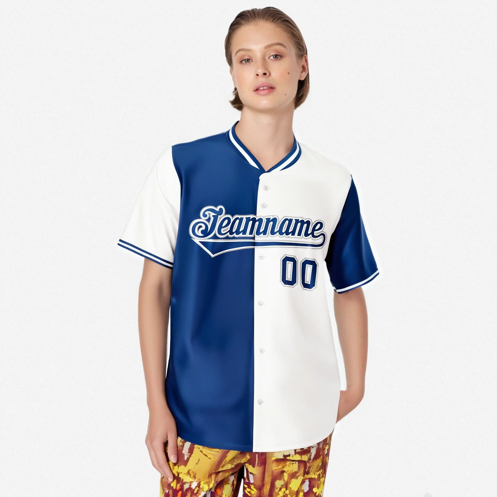 Custom Royal Blue White Authentic Split Fashion Baseball Jersey