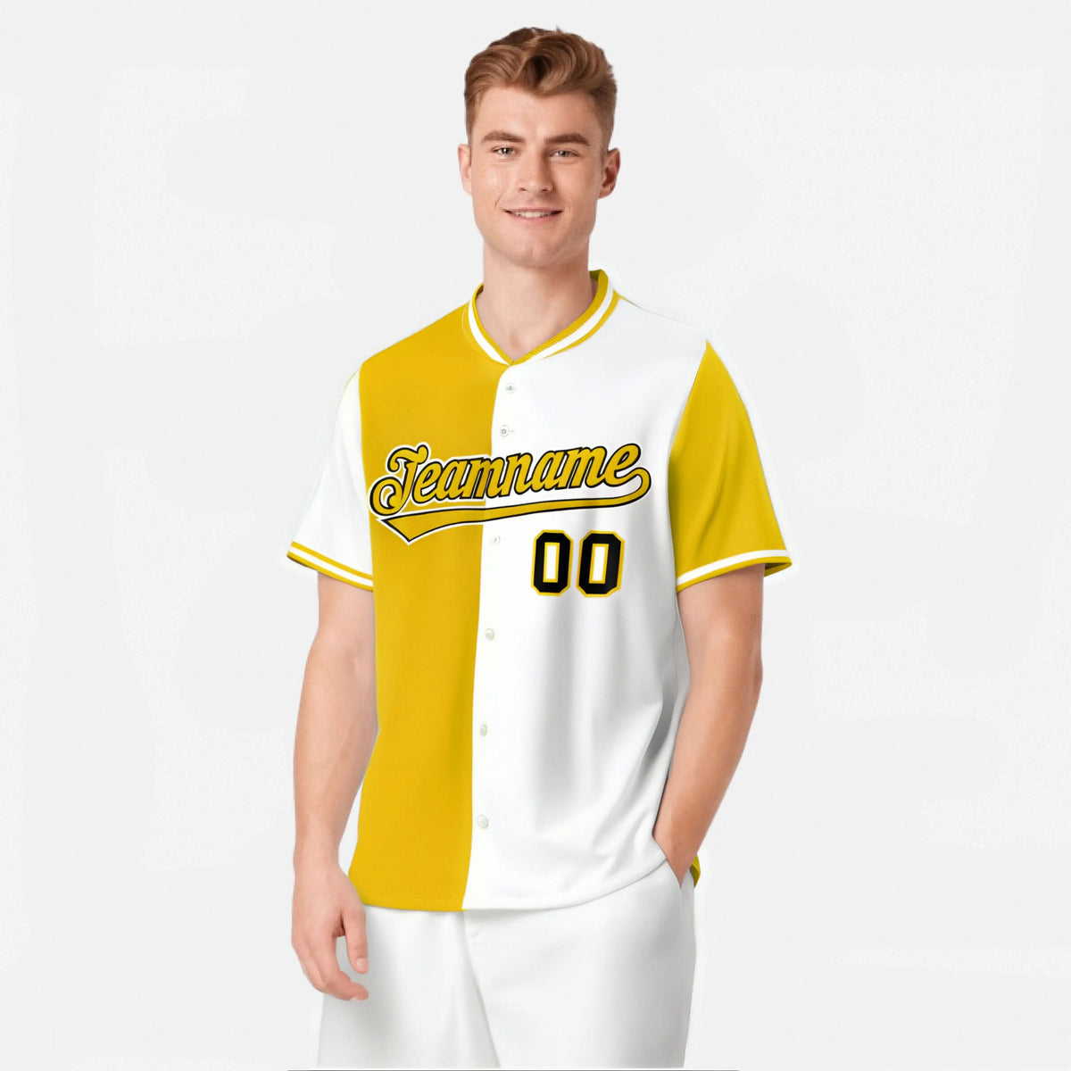 Custom Gold White Authentic Split Fashion Baseball Jersey