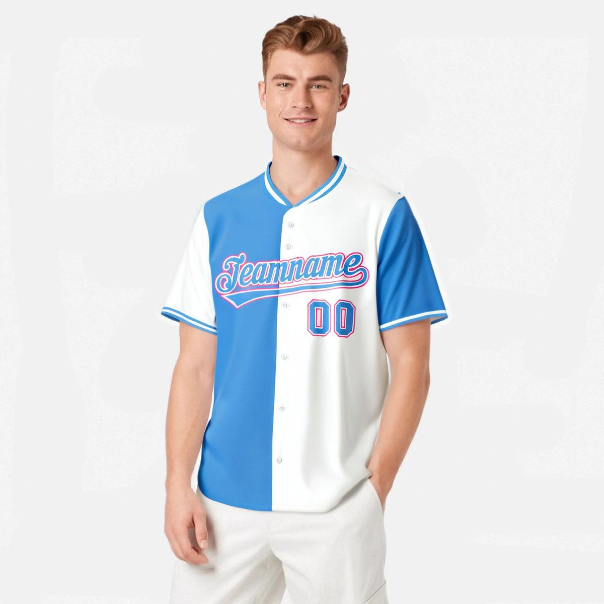 Custom Powder Blue White Authentic Split Fashion Baseball Jersey