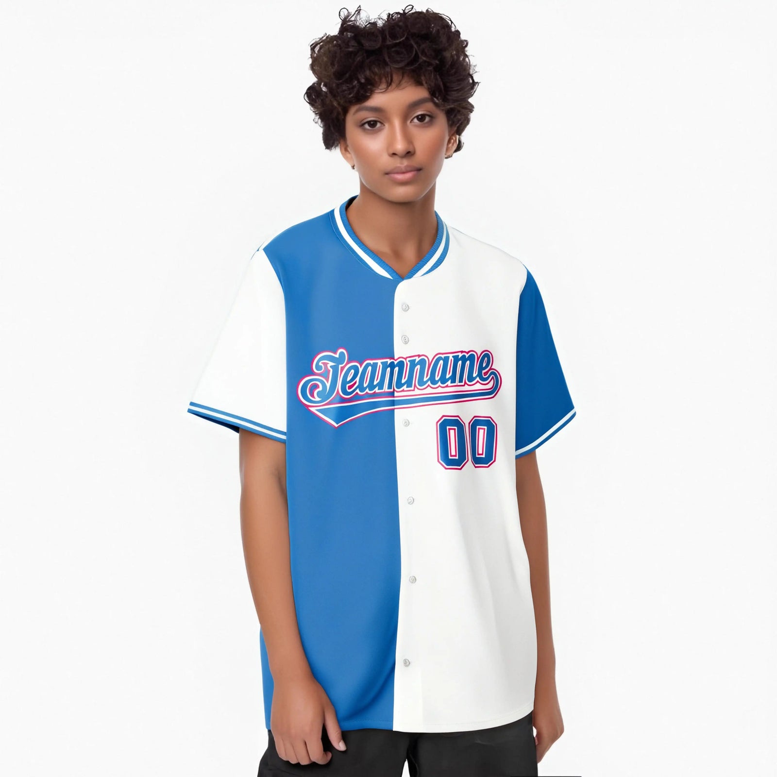 Custom Powder Blue White Authentic Split Fashion Baseball Jersey