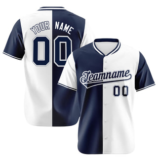 Camiseta de béisbol personalizada, blanca y azul marino auténtica, con diseño dividido - Style 1