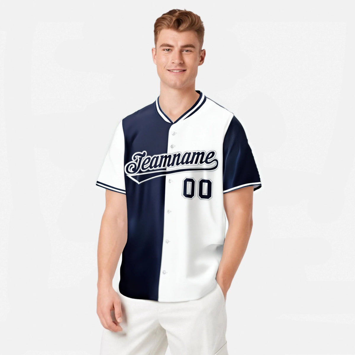 Custom Navy White Authentic Split Fashion Baseball Jersey