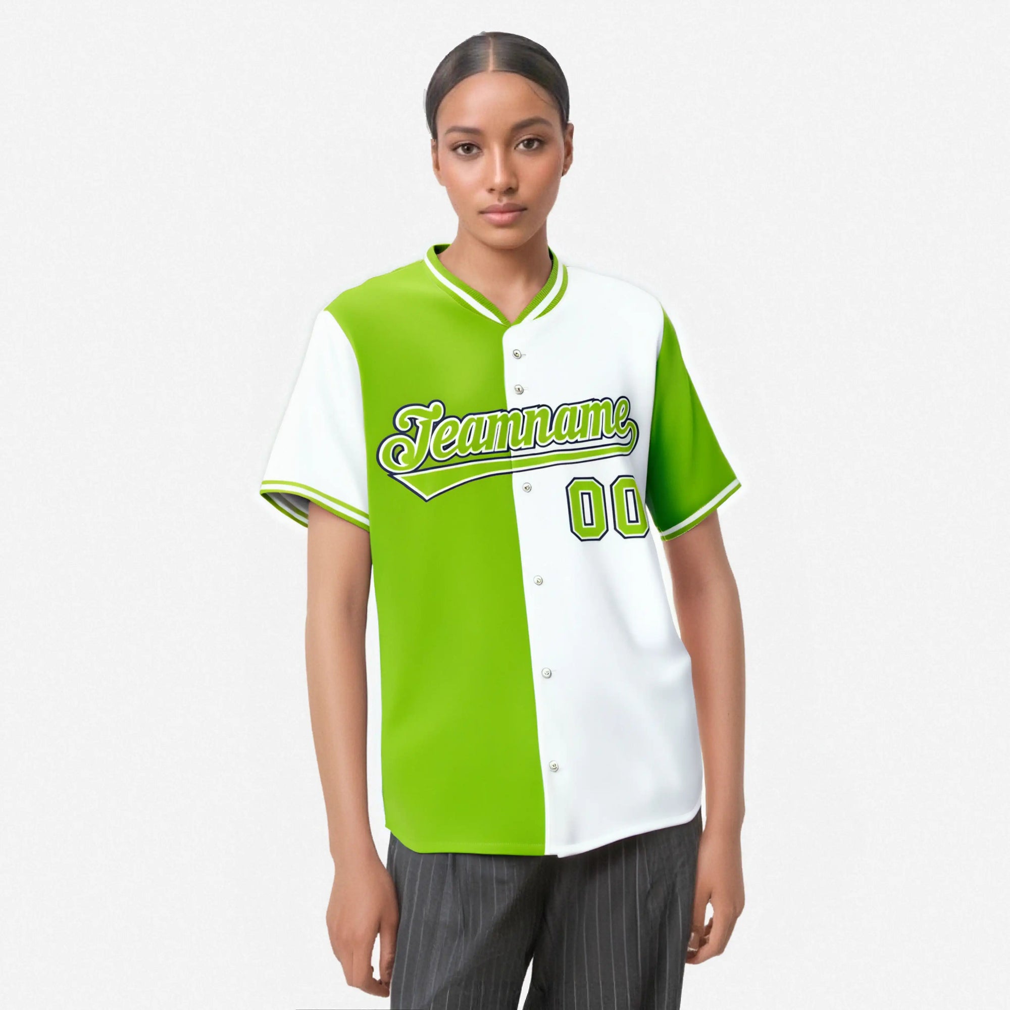 Custom Neon Green White Authentic Split Fashion Baseball Jersey