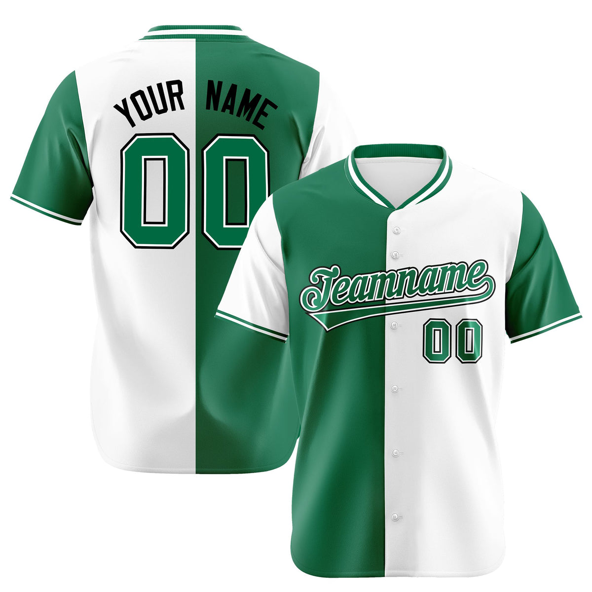 Custom Kelly Green White Authentic Split Fashion Baseball Jersey