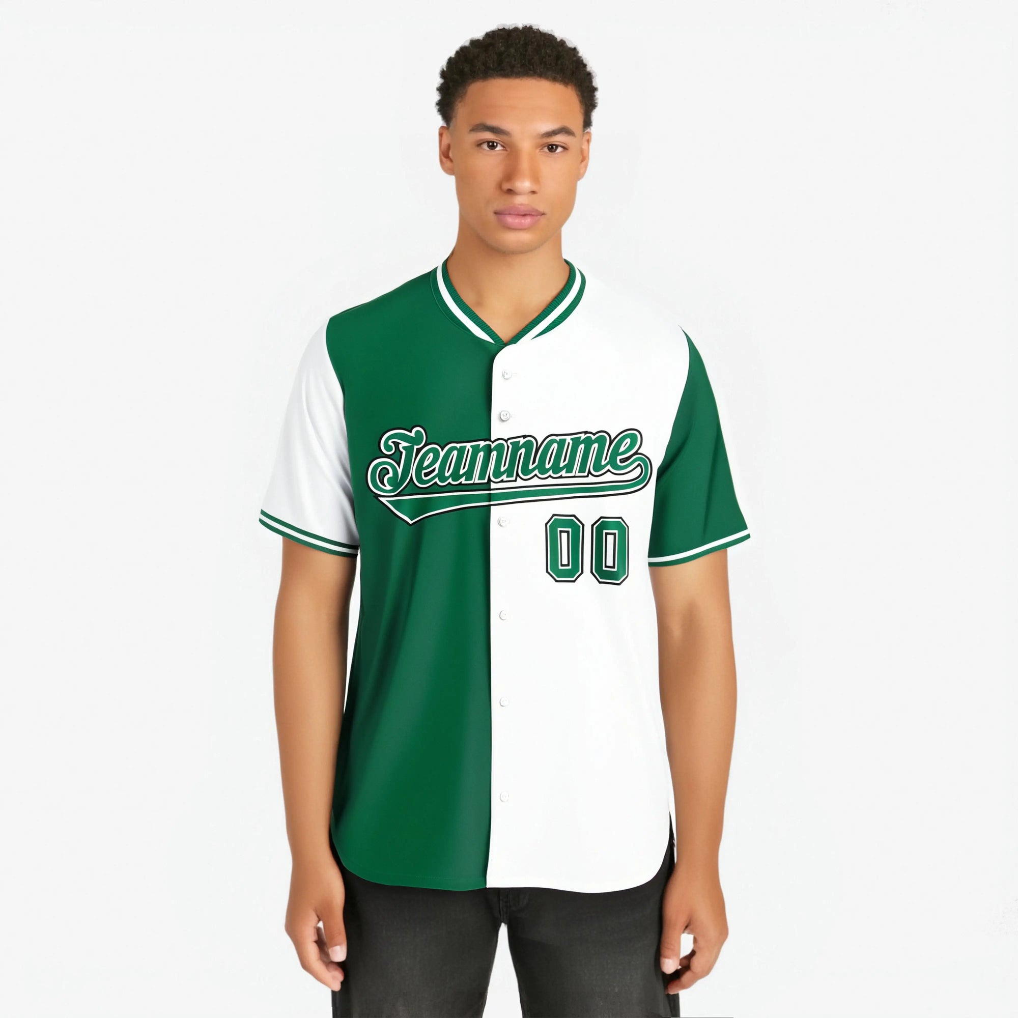 Custom Kelly Green White Authentic Split Fashion Baseball Jersey