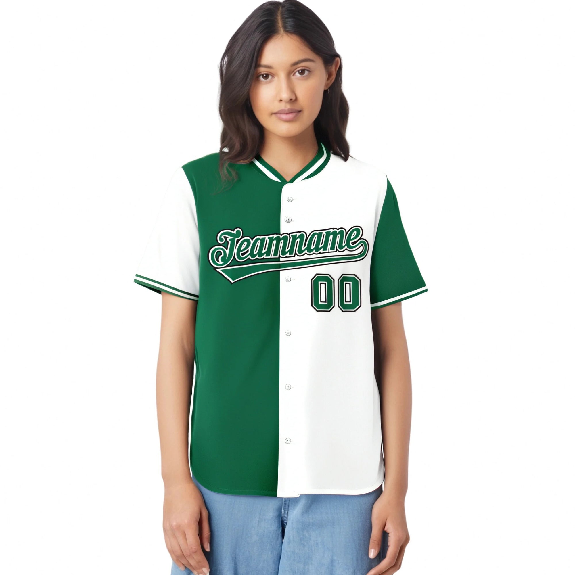 Custom Kelly Green White Authentic Split Fashion Baseball Jersey