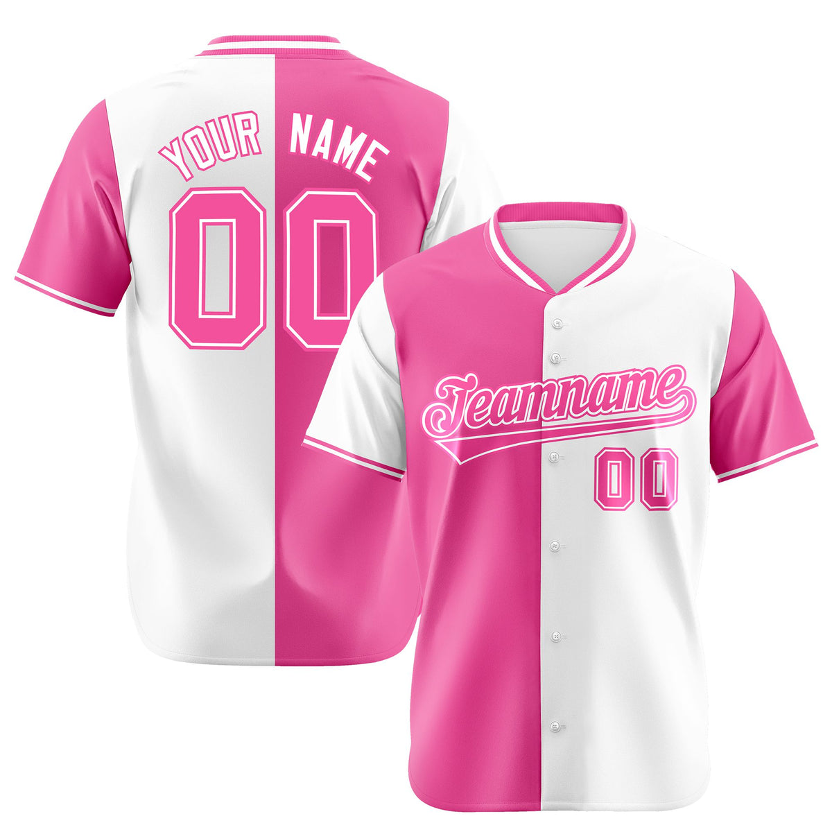 Custom Pink White Authentic Split Fashion Baseball Jersey