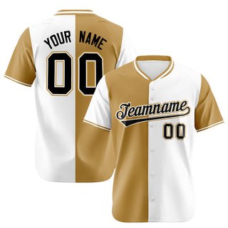 Camiseta de béisbol personalizada, auténtica, blanca y dorada, con diseño dividido. - Style 1
