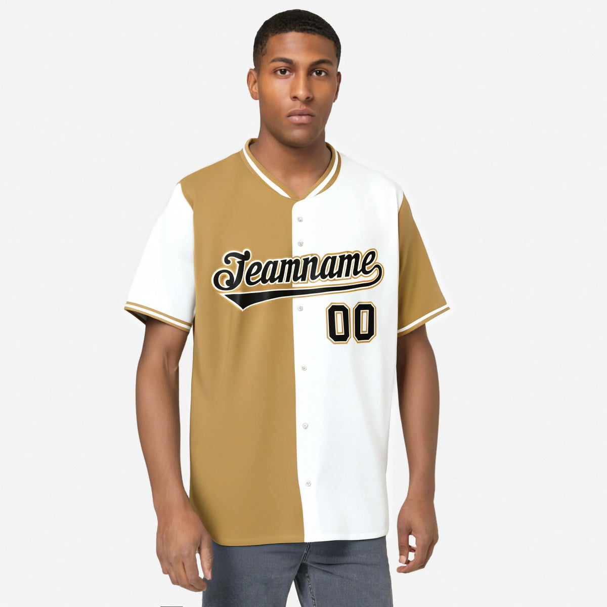 Custom Old Gold White Authentic Split Fashion Baseball Jersey