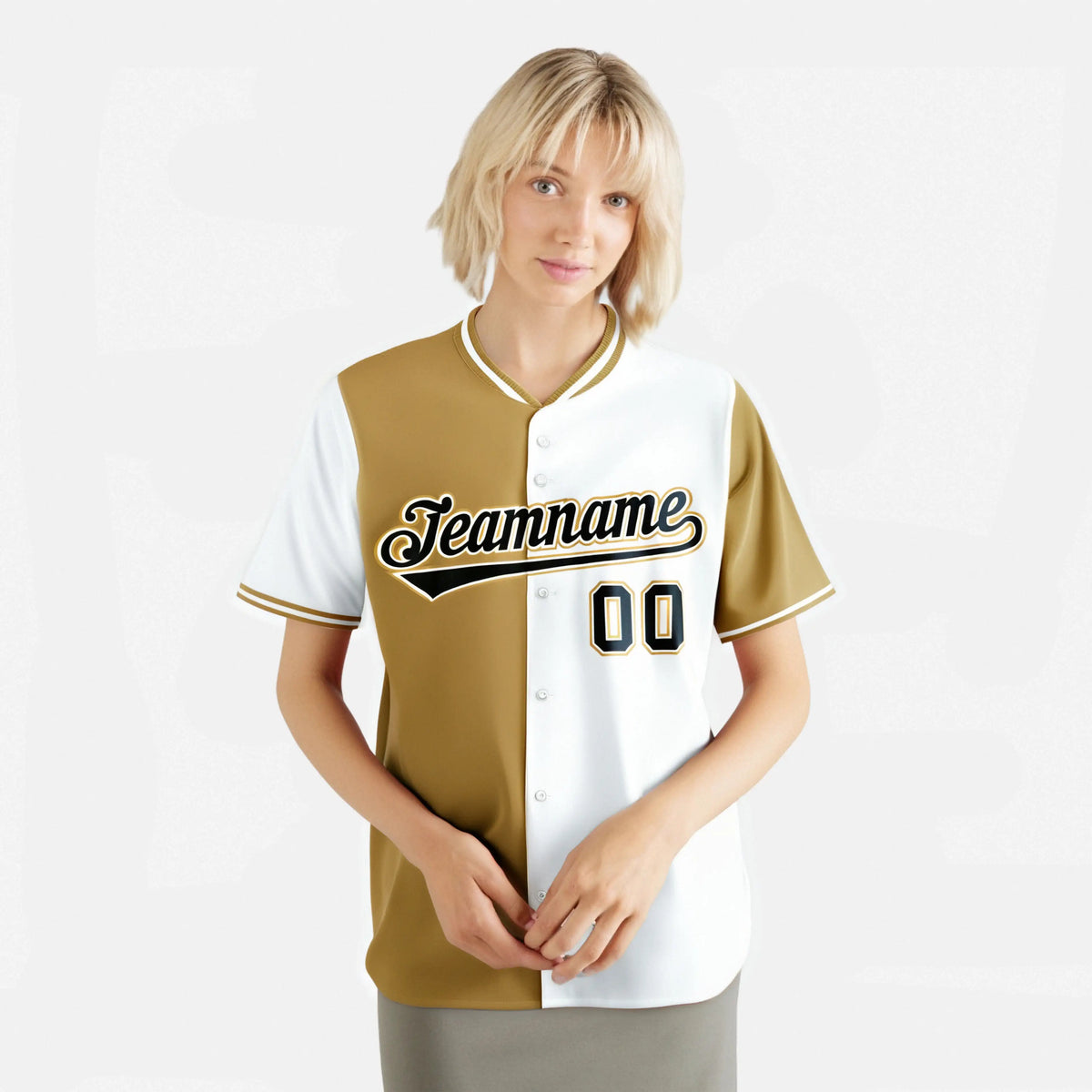 Custom Old Gold White Authentic Split Fashion Baseball Jersey
