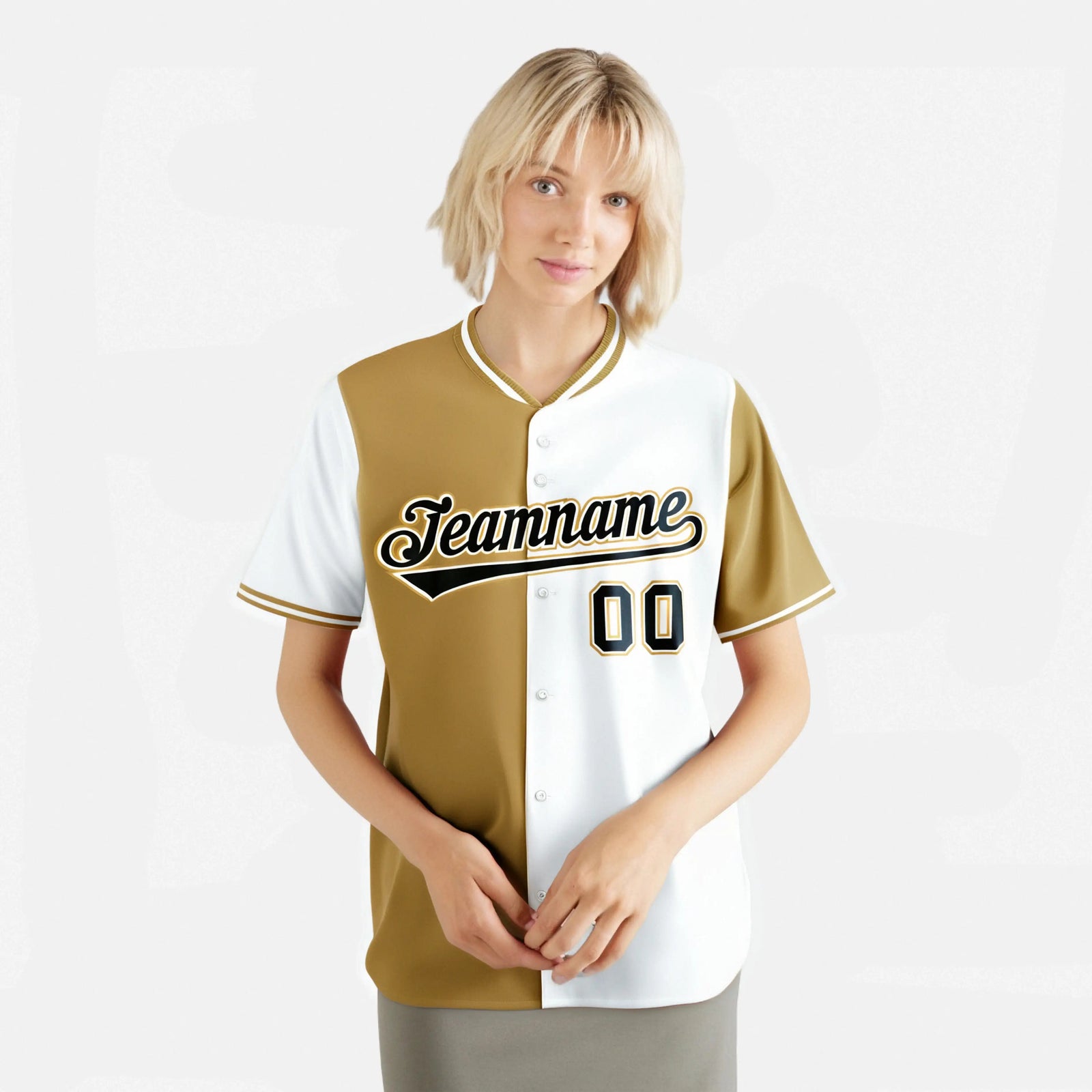 Custom Old Gold White Authentic Split Fashion Baseball Jersey
