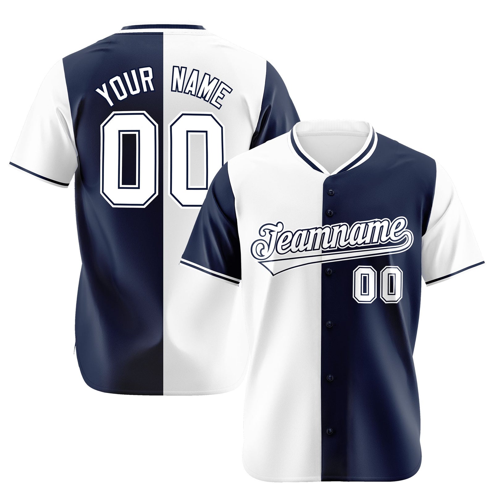 Custom White Navy Authentic Split Fashion Baseball Jersey