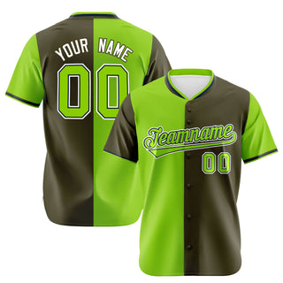 Custom Neon Green Olive Authentic Split Fashion Baseball Jersey - Style 1