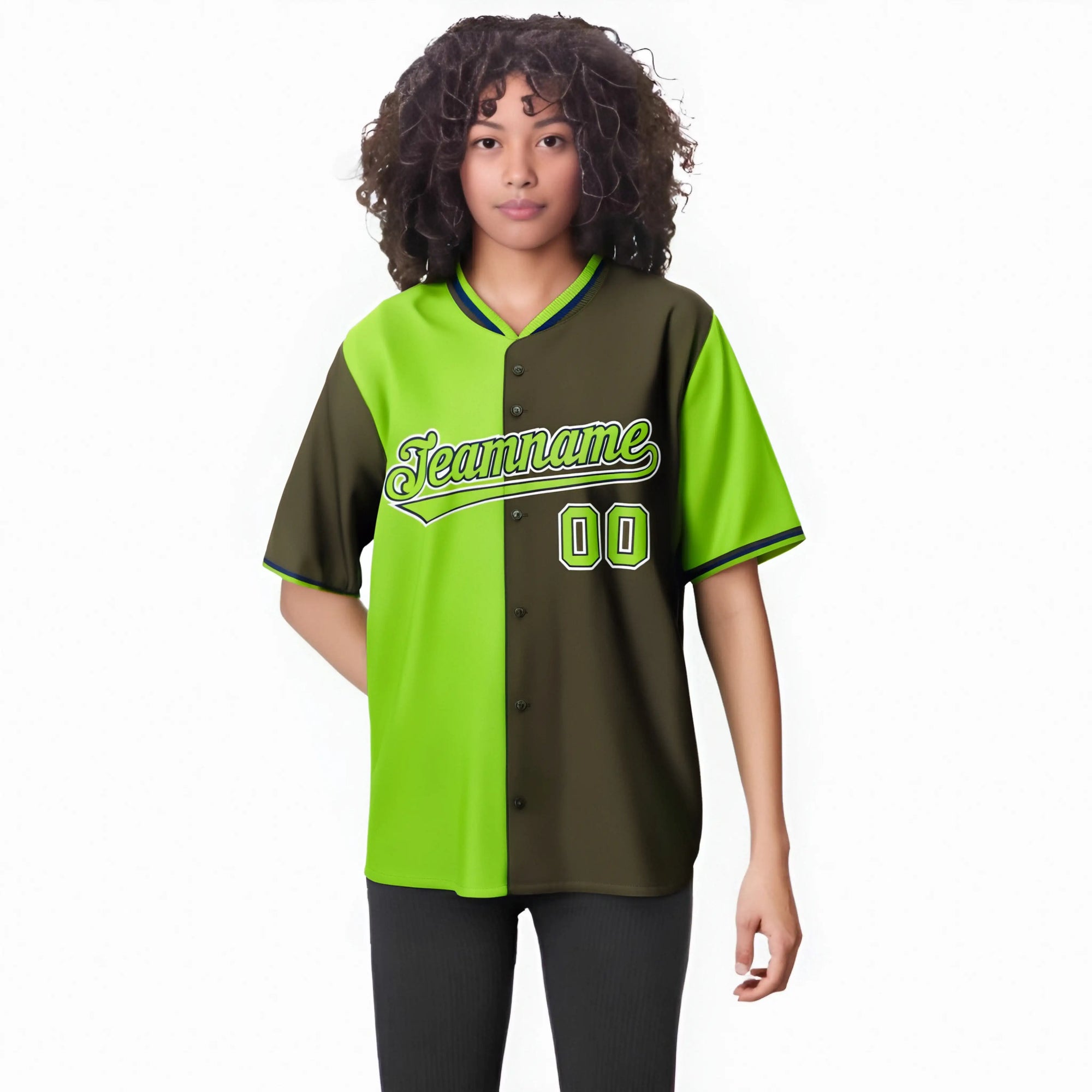 Custom Neon Green Olive Authentic Split Fashion Baseball Jersey