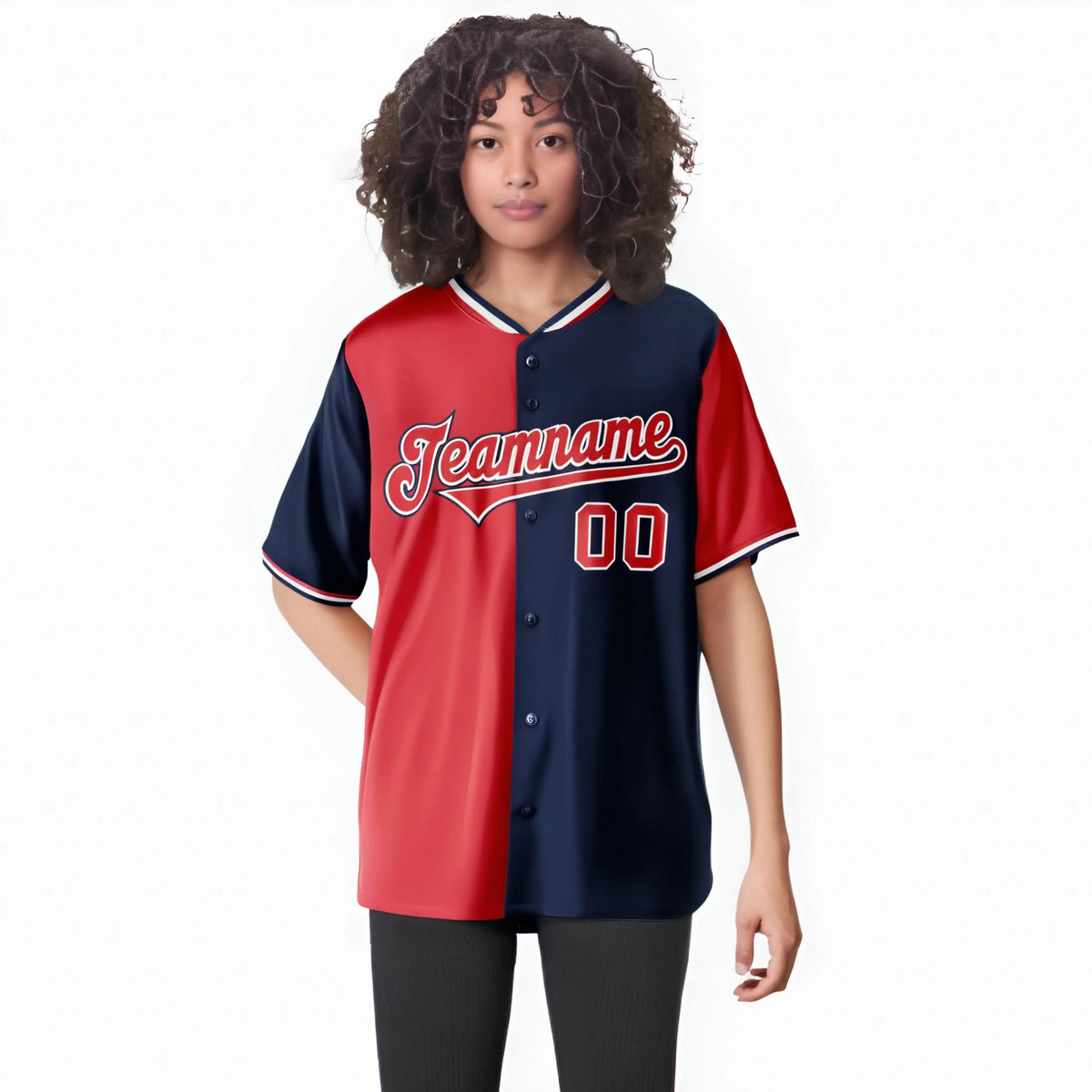 Custom Red Navy Authentic Split Fashion Baseball Jersey