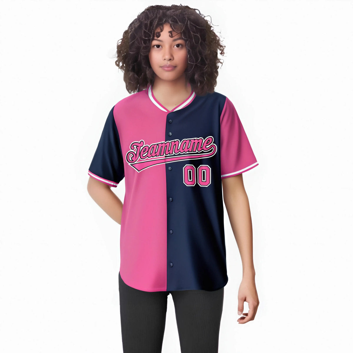 Custom Pink Navy Authentic Split Fashion Baseball Jersey
