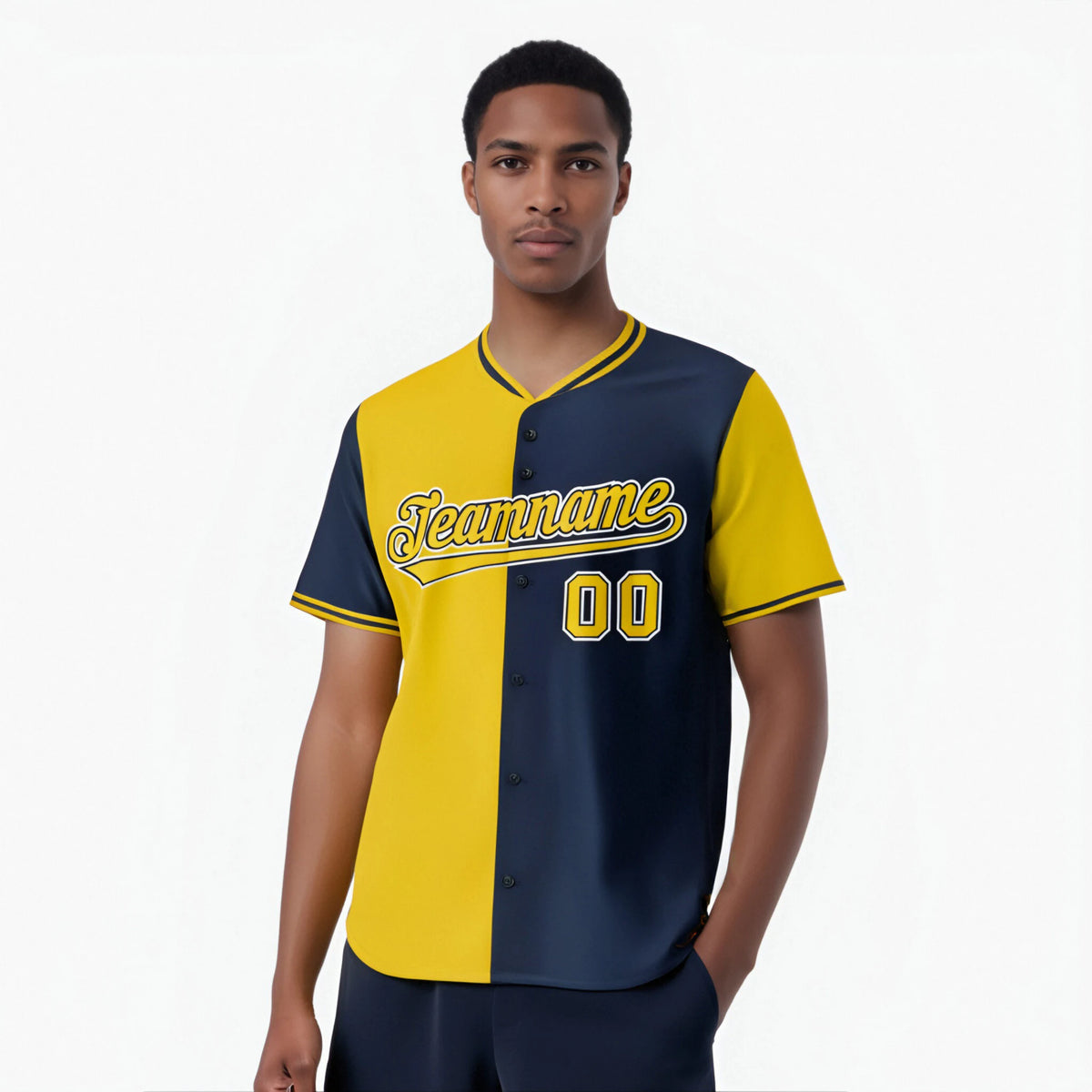 Custom Gold Navy Authentic Split Fashion Baseball Jersey