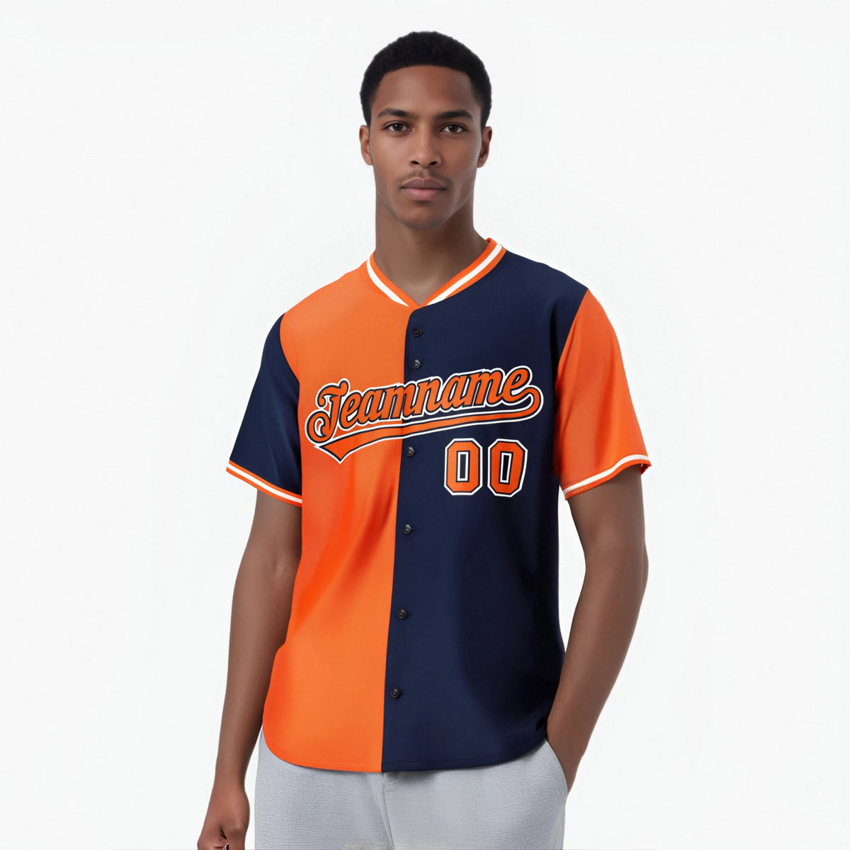 Custom Orange Navy Authentic Split Fashion Baseball Jersey