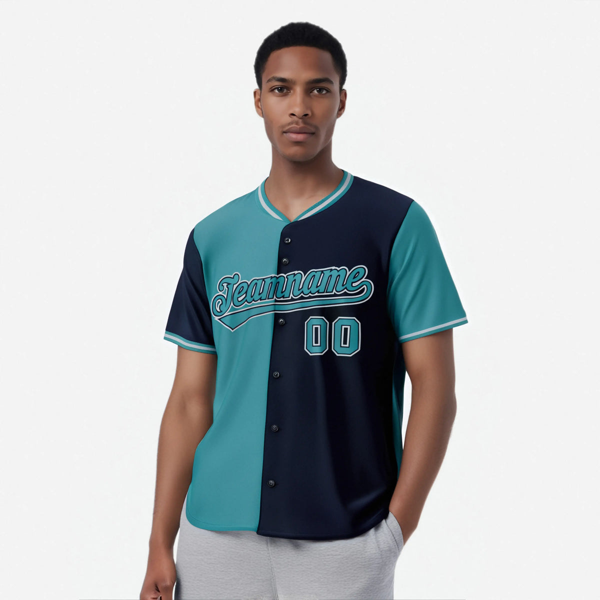Custom Aqua Navy Authentic Split Fashion Baseball Jersey