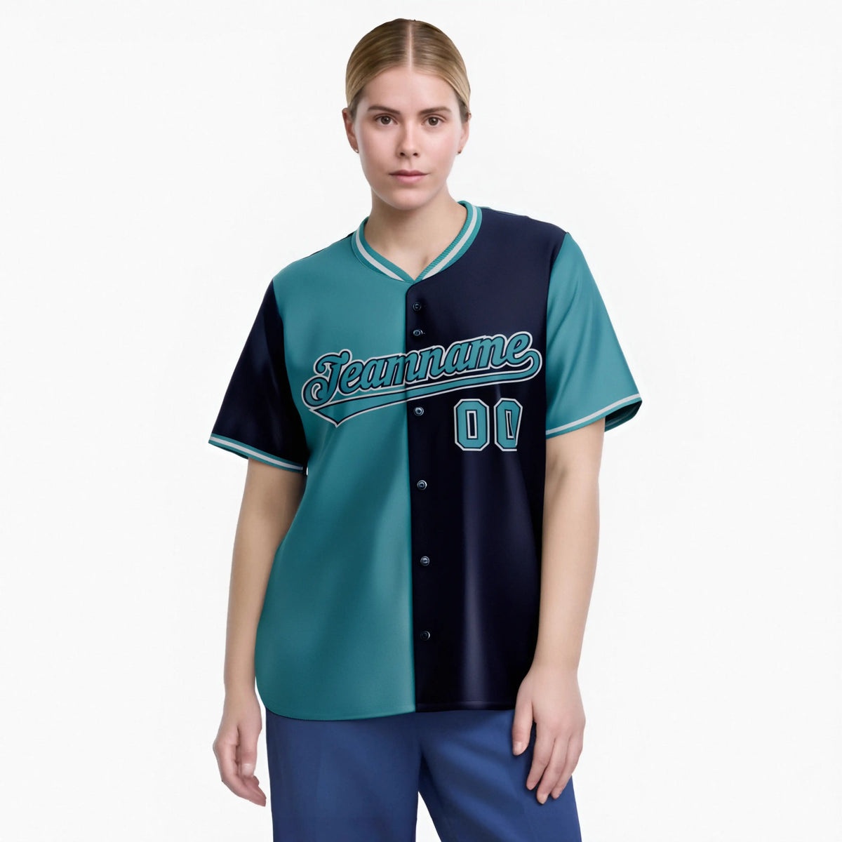 Custom Aqua Navy Authentic Split Fashion Baseball Jersey