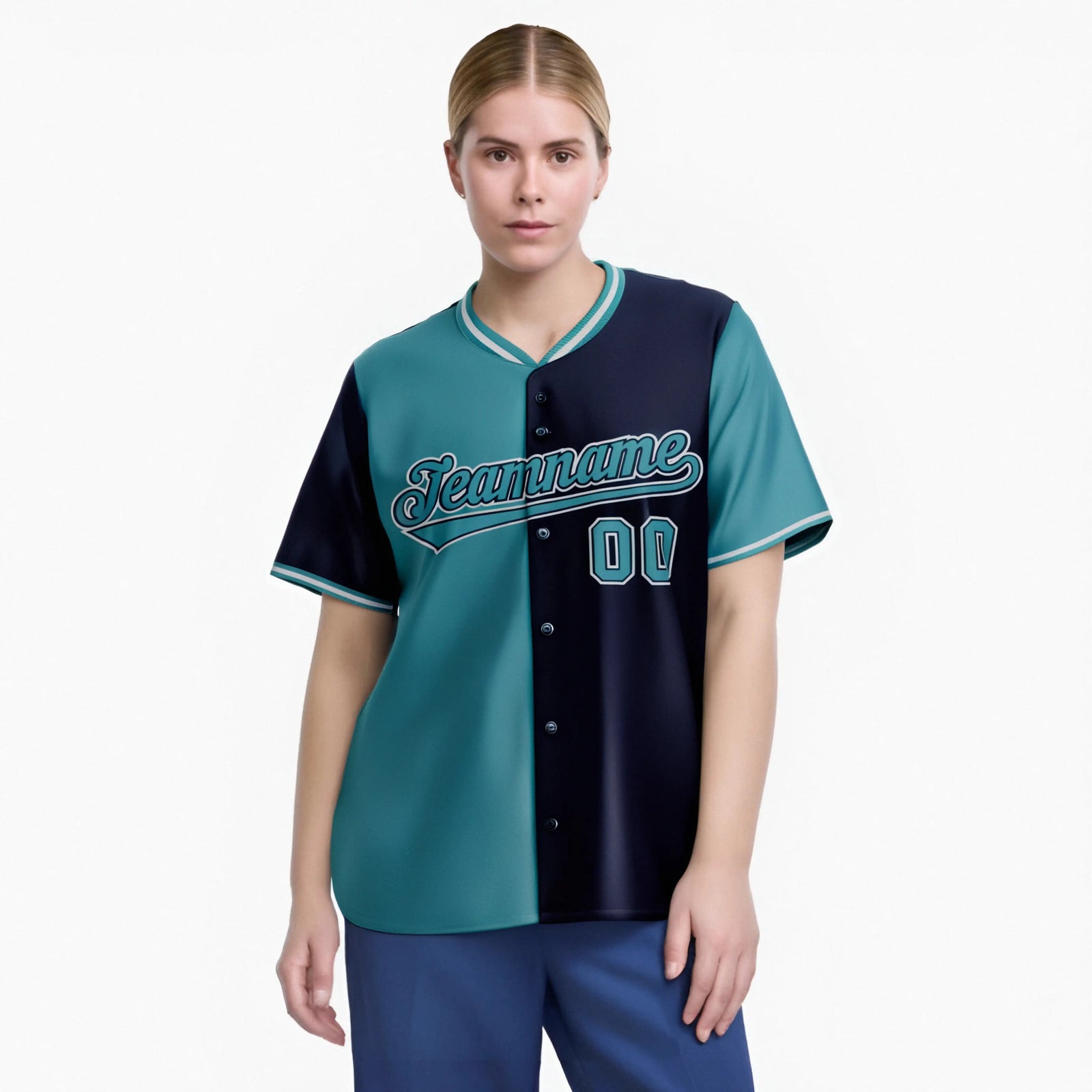 Custom Aqua Navy Authentic Split Fashion Baseball Jersey