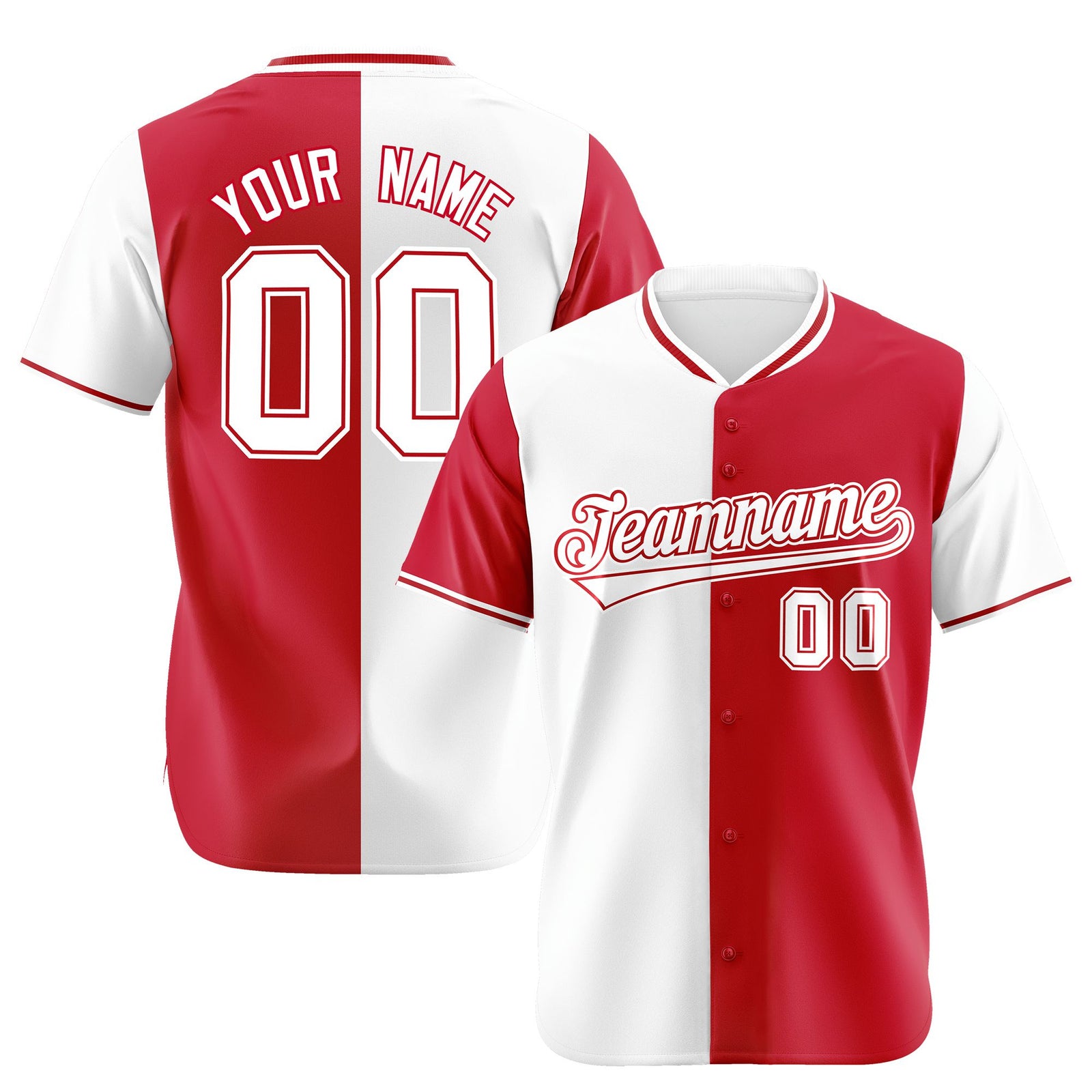 Custom White Red Authentic Split Fashion Baseball Jersey