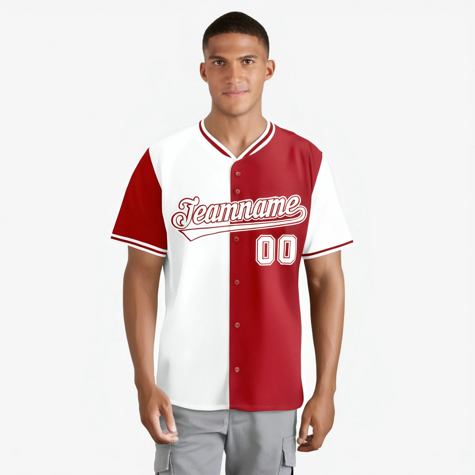 Custom White Red Authentic Split Fashion Baseball Jersey