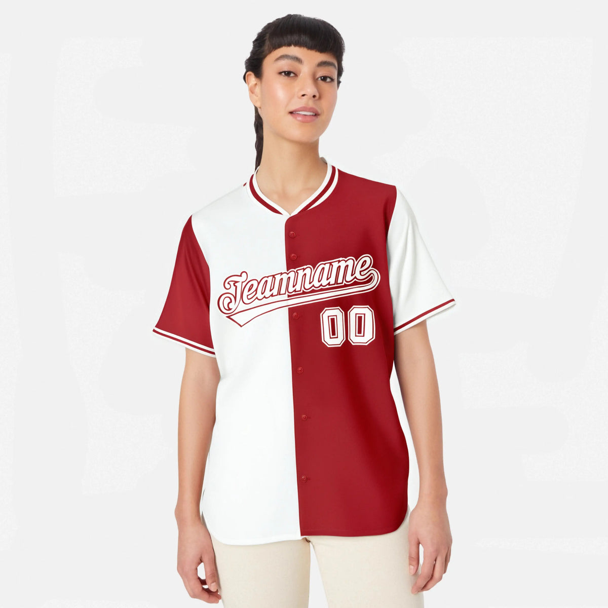 Custom White Red Authentic Split Fashion Baseball Jersey