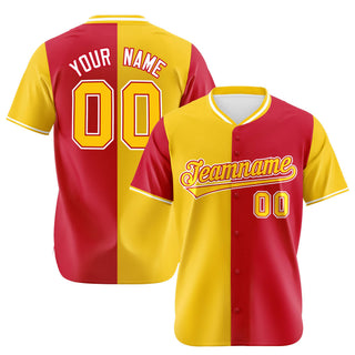Custom Yellow Red Authentic Split Fashion Baseball Jersey - Style 1