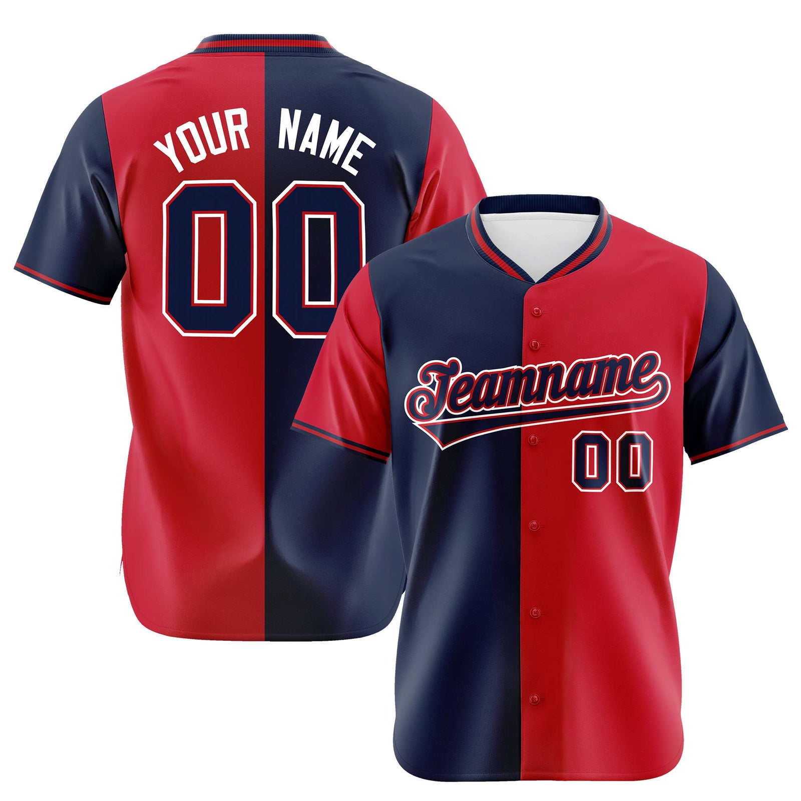 Custom Navy Red Authentic Split Fashion Baseball Jersey