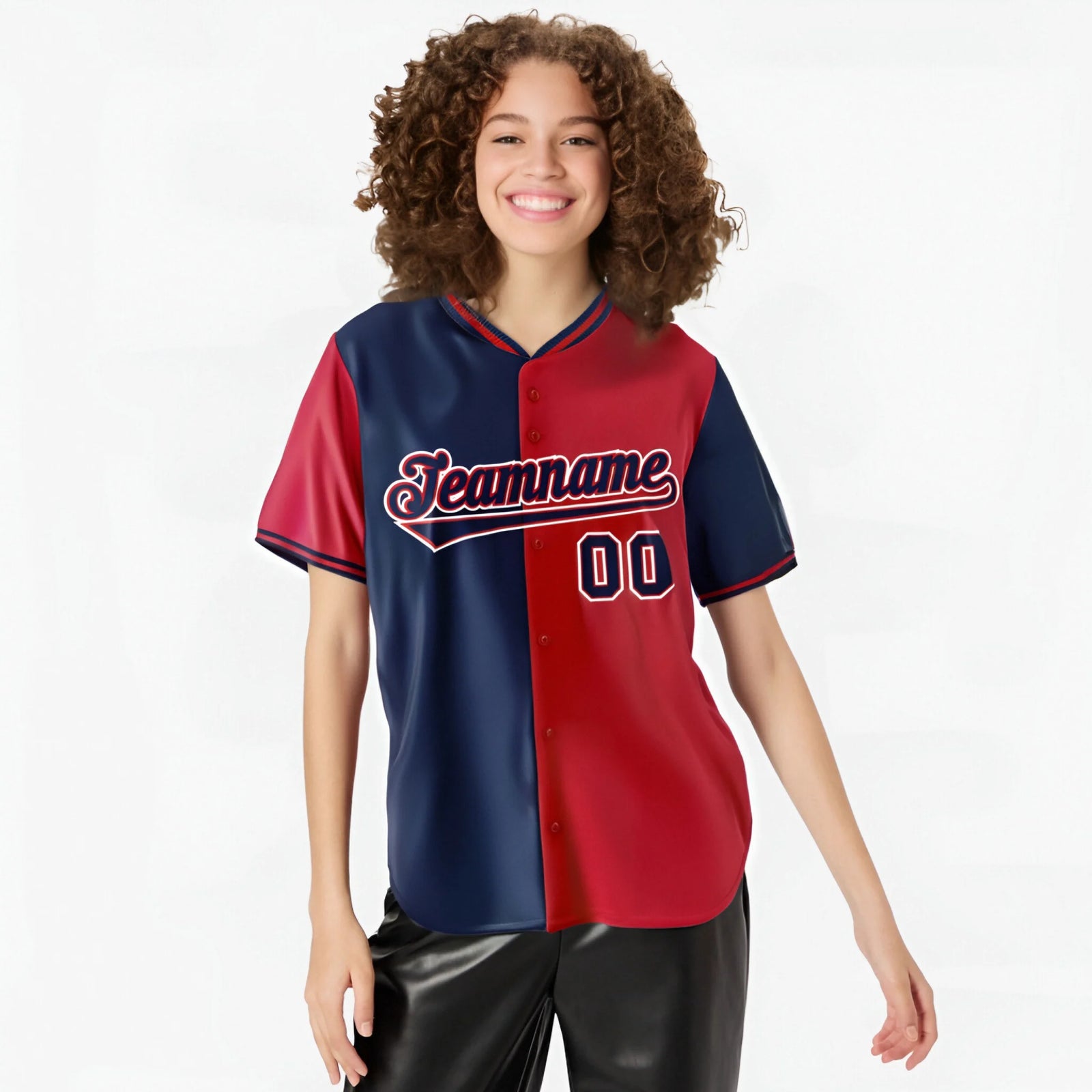 Custom Navy Red Authentic Split Fashion Baseball Jersey