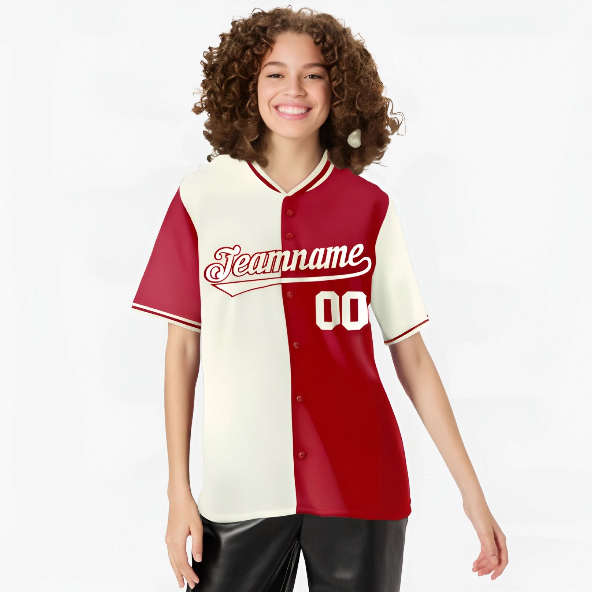 Custom Cream Red Authentic Split Fashion Baseball Jersey