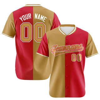 Camiseta de béisbol personalizada, auténtica, dorada y roja, con diseño dividido. - Style 1