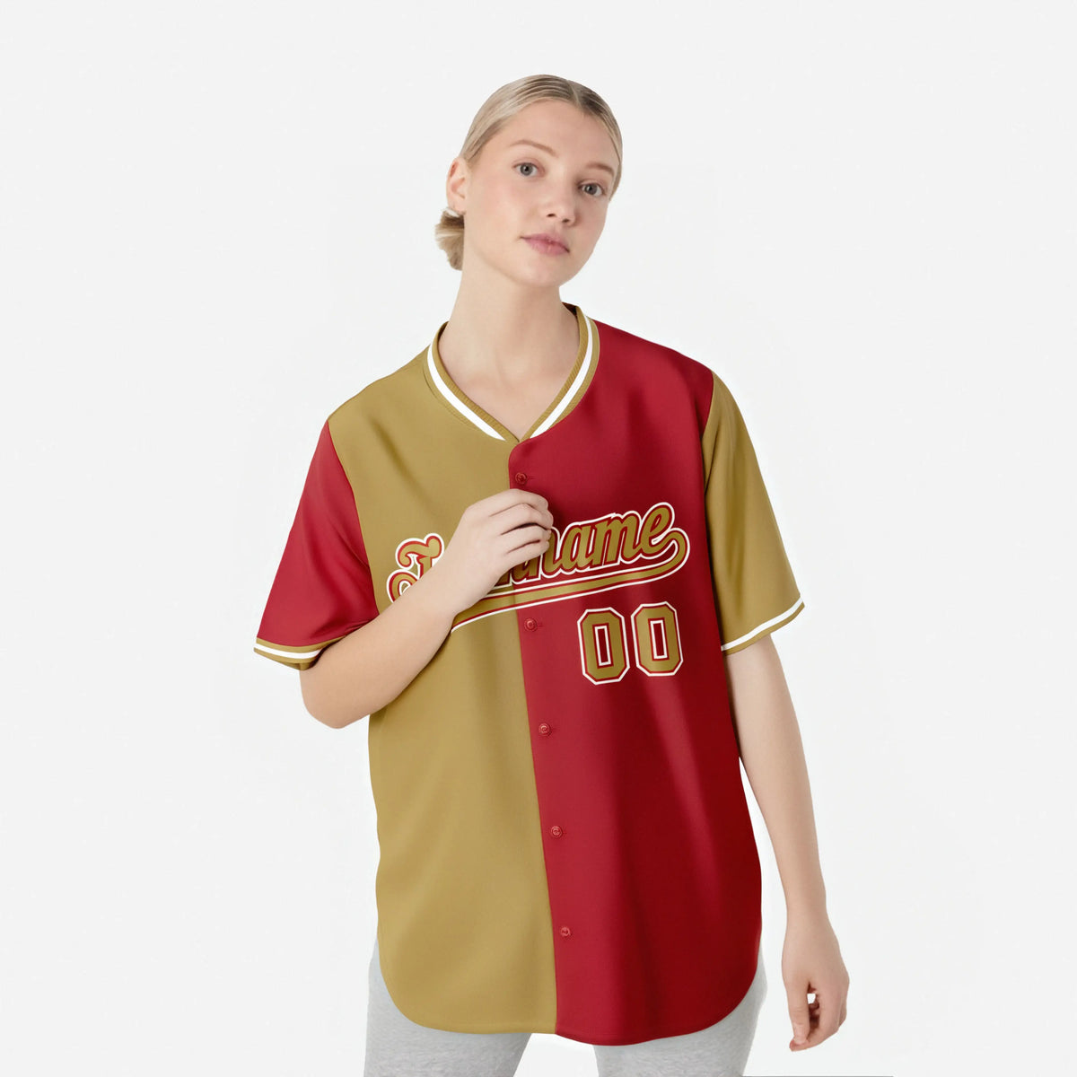 Custom Old Gold Red Authentic Split Fashion Baseball Jersey