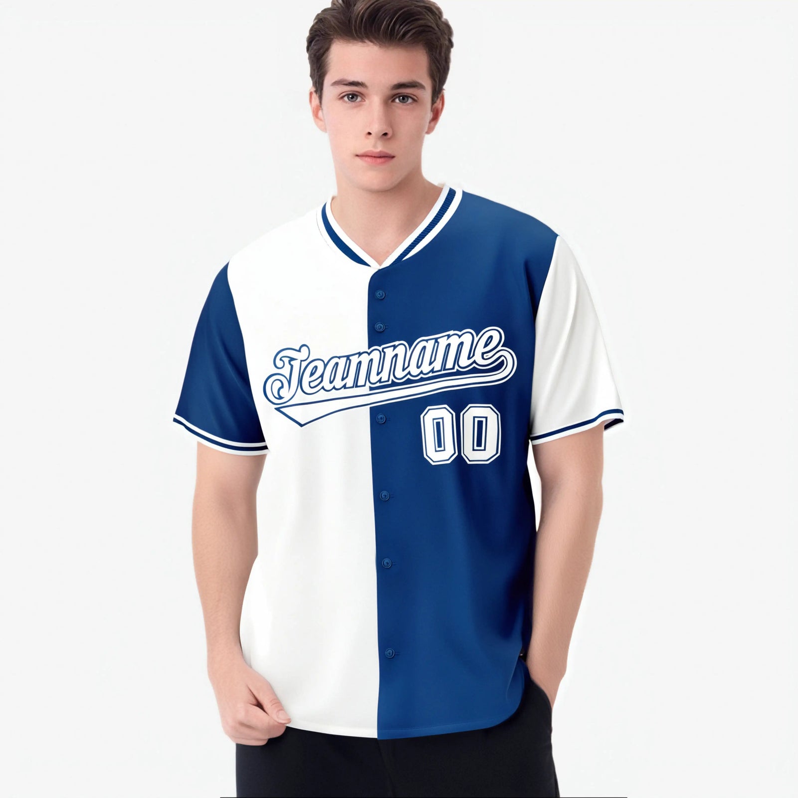 Custom White Royal Blue Authentic Split Fashion Baseball Jersey